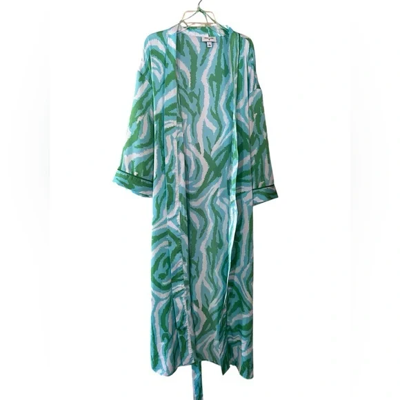 DVF Target Diane Von Furstenberg Long Satin Disco Zebra Green Robe Size medium